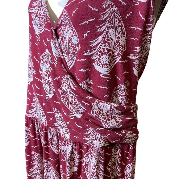 Lands End Sailboat Faux Wrap Sleeveless Dress Red Plus Size 3X u - Picture 3 of 9